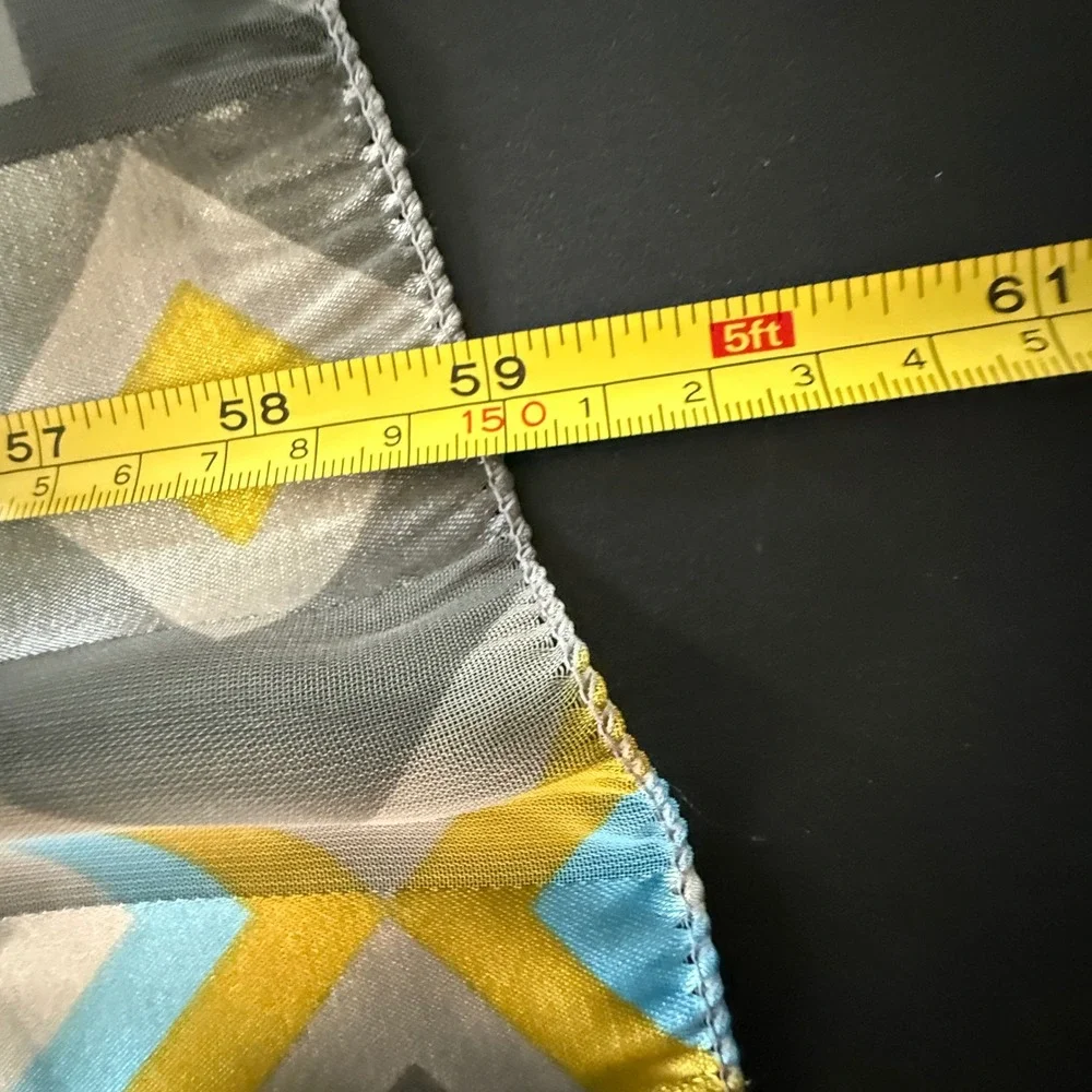 Vintage Geometric and‎ Floral Silk Scarf Set Blue Yellow Grey Rectangular